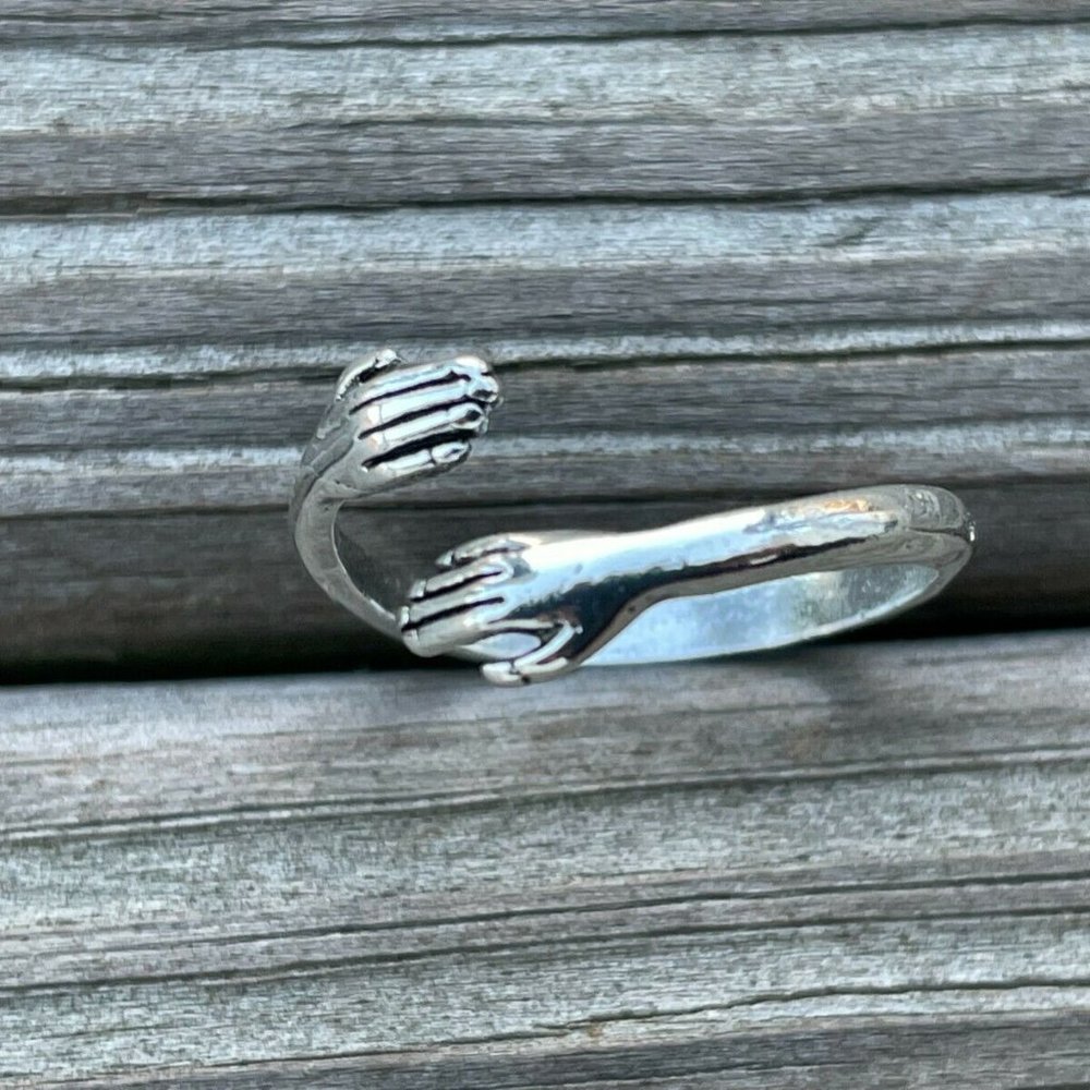 Hug Ring Silver Tone Fashion Unisex Ring Jewelry Friendship Ring Size Adjustable - Picture 9 of 11